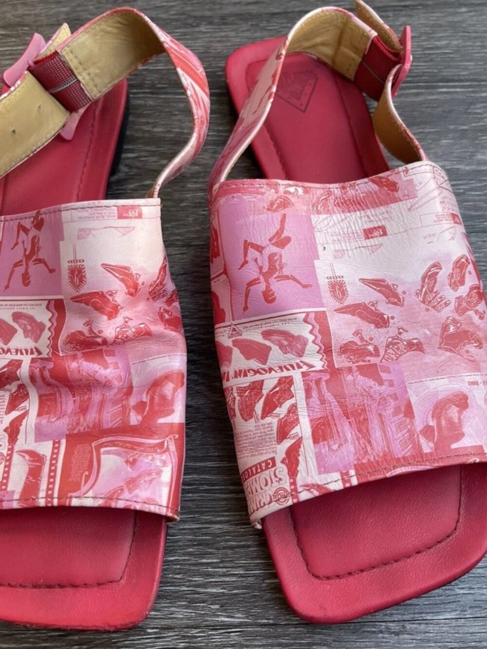 John Fluevog Beaches Copacabana Comfy Flat Slingback Sandals Pink Red Sz 10